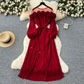 new european and american fashion heavy-duty 3d floral see-through mesh panel long sleeve cinched waist pleated dress for women