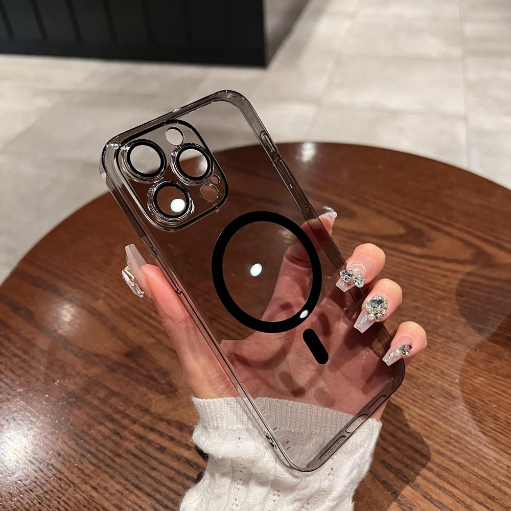 Iphone17/16promax mobile phone case pc hard case magnetic transparent with lens film suitable for apple 14/13 set