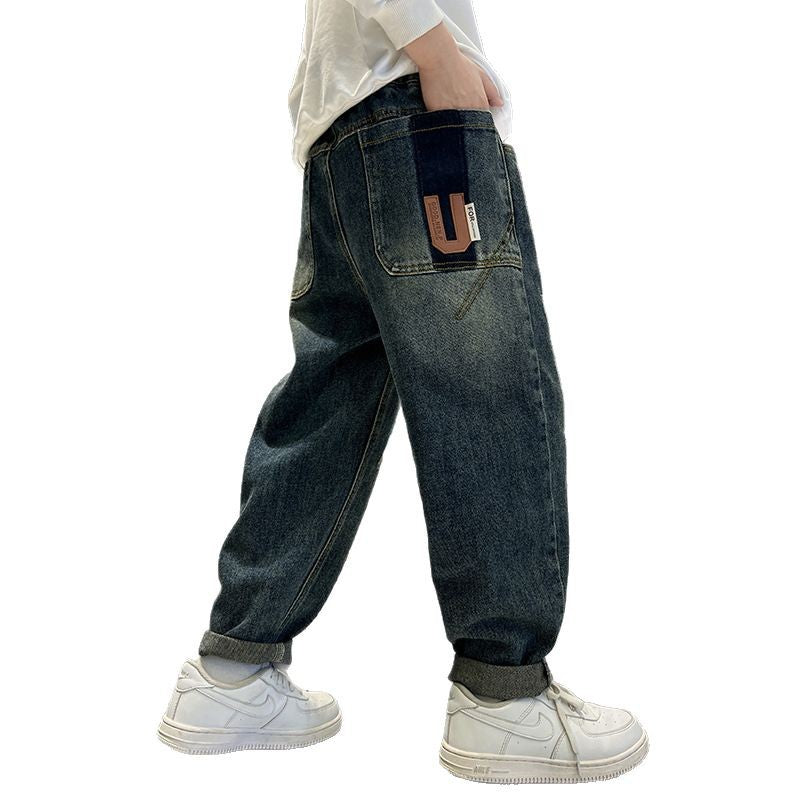 Boys' spring pants: new  denim jeans for spring and autumn, kids' trousers, trendy boys' street style pants, loose fit korean style