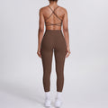 New arrival cross-border fashion double-sided nylon beautiful back tight cross sports yoga suit running fitness two-piece set