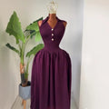 European and american cross-border women's fashion  summer new arrival: elegant lapel v-neck high-waisted a-line midi sleeveless dress