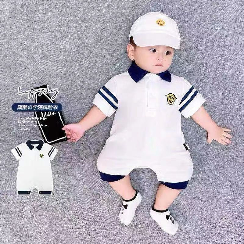 Summer baby super stylish korean academy style romper - unisex baby boy/girl cool & fashionable short sleeve gentleman style crawling suit