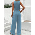 Women's sleeveless v-neck tie-waist bodysuit with knotted straps, wide-leg jumpsuit crop top - perfect for beach vacations and everyday casual wear