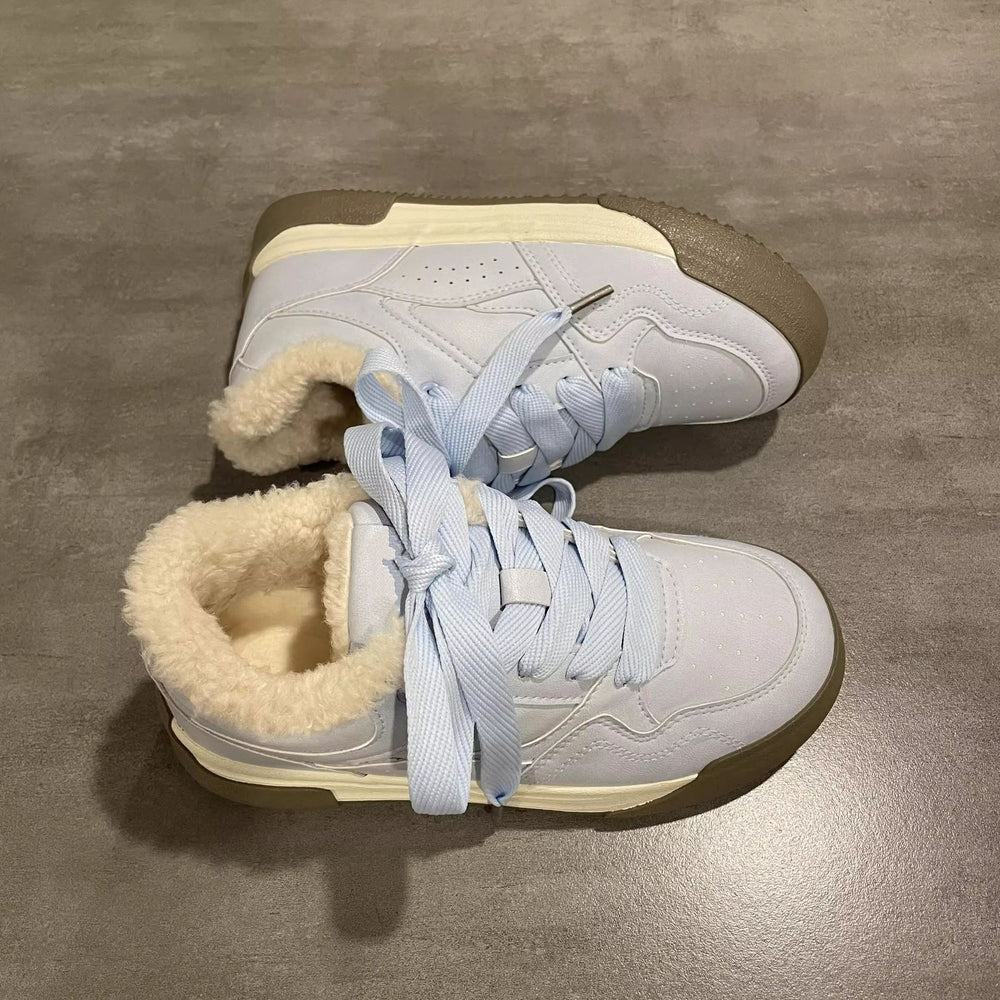 Best sellingfleece-linedniche style fur sneakers for women 2024new arrivalwintereasiest for matchthick sole german training shoes casual sports cotton shoes