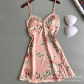 Women's sexy deep v-neck nightgown lace satin sleeveless slip dress lingerie home dress