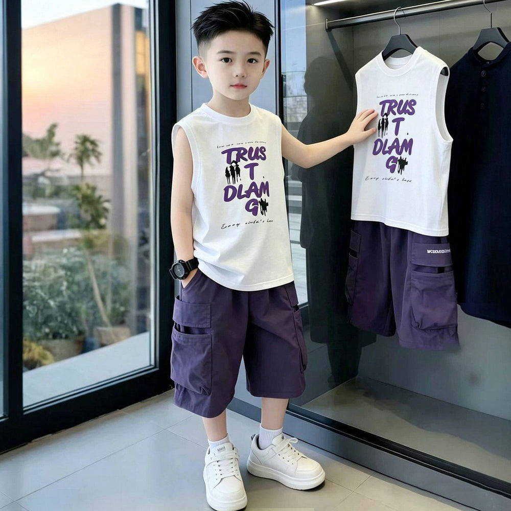 boys' fashion short-sleeve t-shirt & cargo shorts set - new summer styles for older boys: trendy, stylish, and street-ready