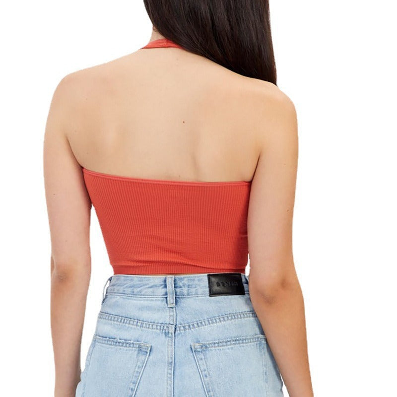 , European and American neck body underwear fitness yoga V-neck backless small vest threaded candy color