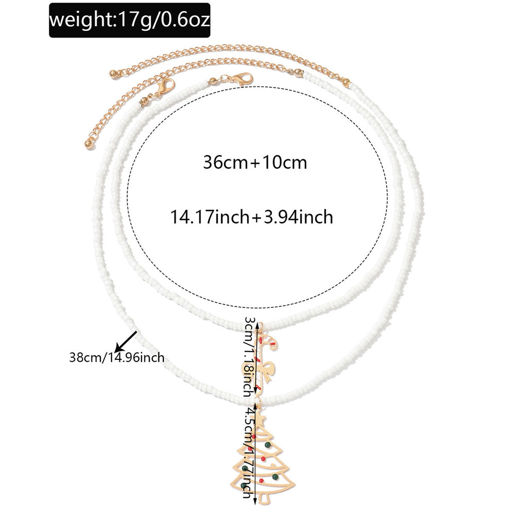 Christmas necklace wholesale fashion three-dimensional metallic candy christmas tree pendant women's high-end rice beads clavicle chain