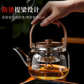 Walnut tea maker, vertical stripes glass teapot, double filter liner, tea stove, tea water separation, heat-resistant glass