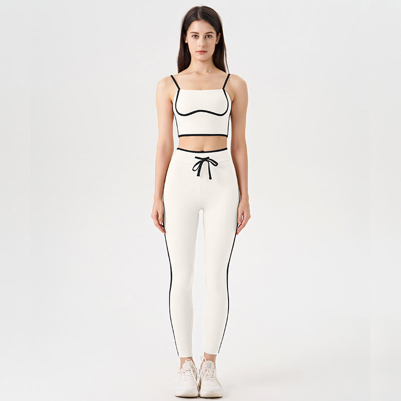 new arrivalcontrast color white striped running drawstring pants shorts three-quarter pants sports intimates bra yoga suit for women