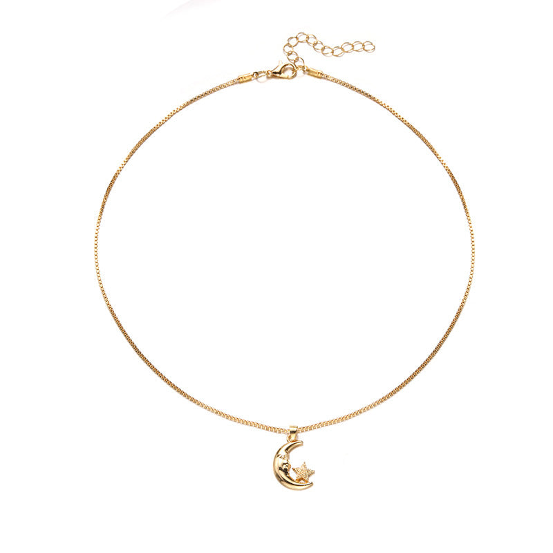 Wholesale versatile star necklace cross-border jewelry european and american alloy moon pendant women's minimalist high-end clavicle chain
