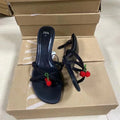 Za2024 summer new fashion high heel women's shoes beaded cherry pendant black stiletto open toe slingback pumps