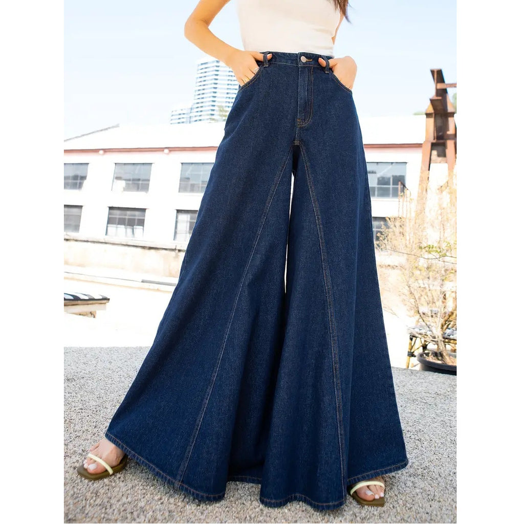 New popular standard size women's clothing elegant and simple wide-leg jeans, elastic jeans washed denim new