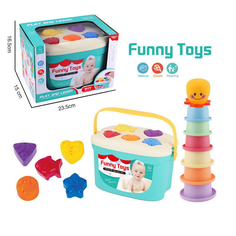 Cross-border  export stacking cup rainbow tower baby toy children's ring cup bath silicone stacking music