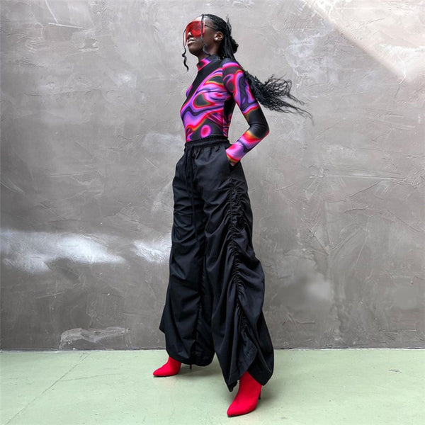 European and American style 2024 summer new fashion personality street hipster light breathable pleated loose casual trousers women