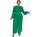 Q045   fall/winter new solid color long sleeve loose wide leg plus size women's jumpsuit - cross-border e-commerce