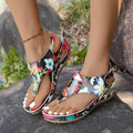 plus size women's herringbone sandals  new style ethnic style embroidered flower back strap wedge sandals for women wholesale