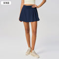 Luxtrenew arrivalpleated leg length yoga shorts skirt for women fake two-piece fashion tape tennis sports skirt dss064