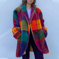autumn european and american cross-border women's fashion: -ready long-sleeved, collared, color-blocked wool blend overcoat with print