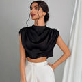 European and american style spring/summer pleated satin blouse - bestselling cross-border e-commerce item - satin-like silk cropped shirt