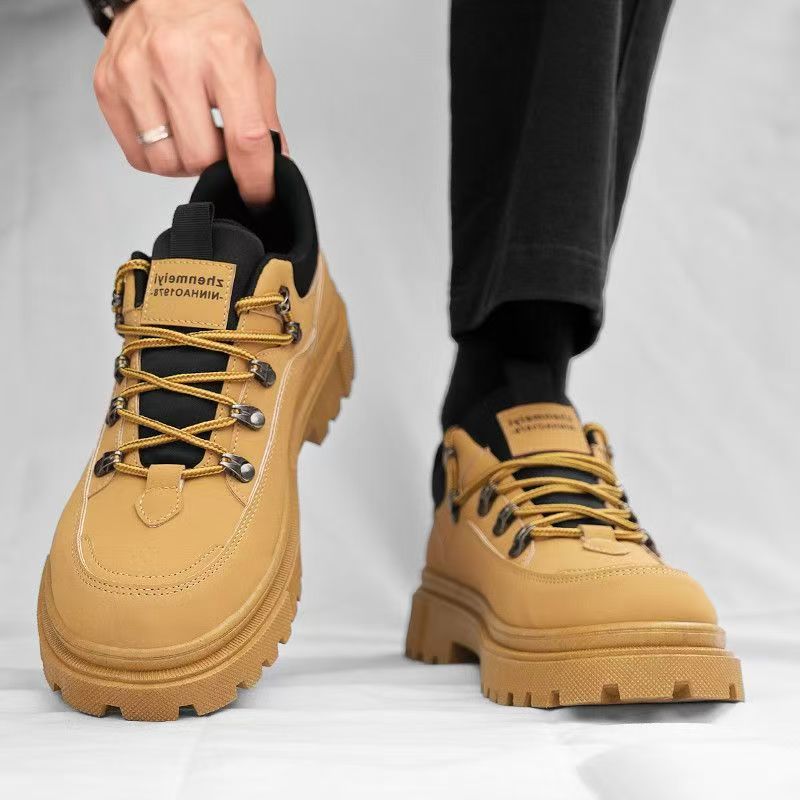 Men's spring 2025 new outdoor work boots: black british style martin boots for work, casual, and labor protection