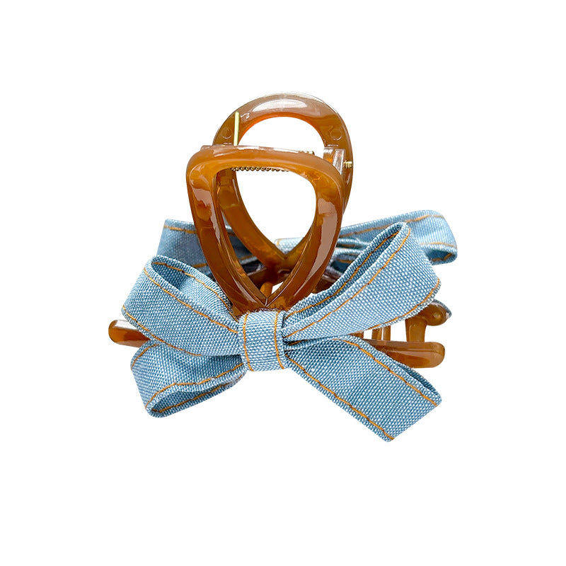 Korean new fashion back of head blue denim bow transparent gray hair clip claw clip shark clip hair accessories for women