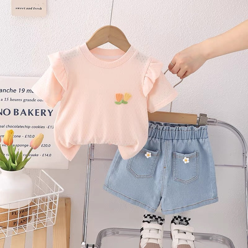 Girls' short-sleeve outfit: trendy summer style , new cute short-sleeve clothes for little girls, baby girl summer apparel