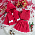 girlsuit red coral velvet hooded outwear vest tops skirtstuffedfall and winter three-piece suit