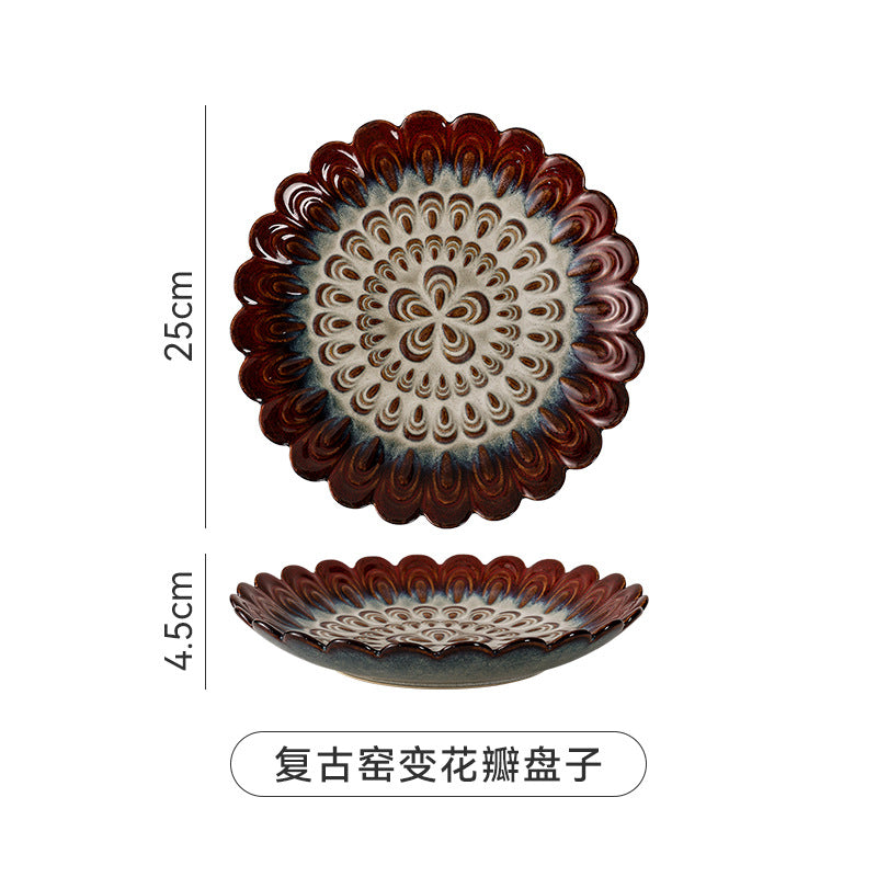 Retro creative kiln irregular ceramic plate stylish high-looking relief hotel restaurant dessert plate western food plate