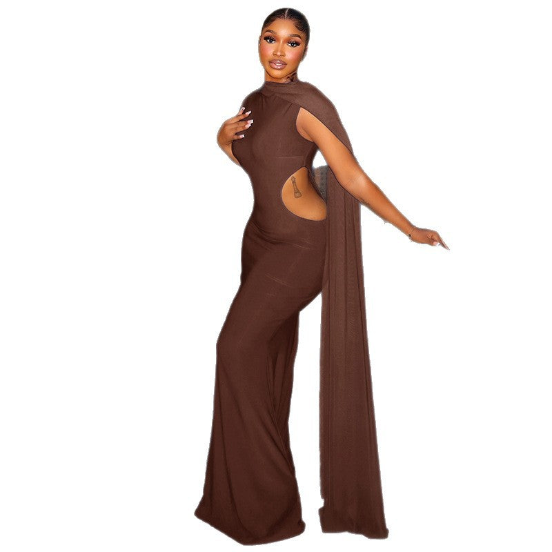 Fashion styleexportpure color women's clothingcut outslim hip skirtnew arrival one-step work clothing round neck strap long dress
