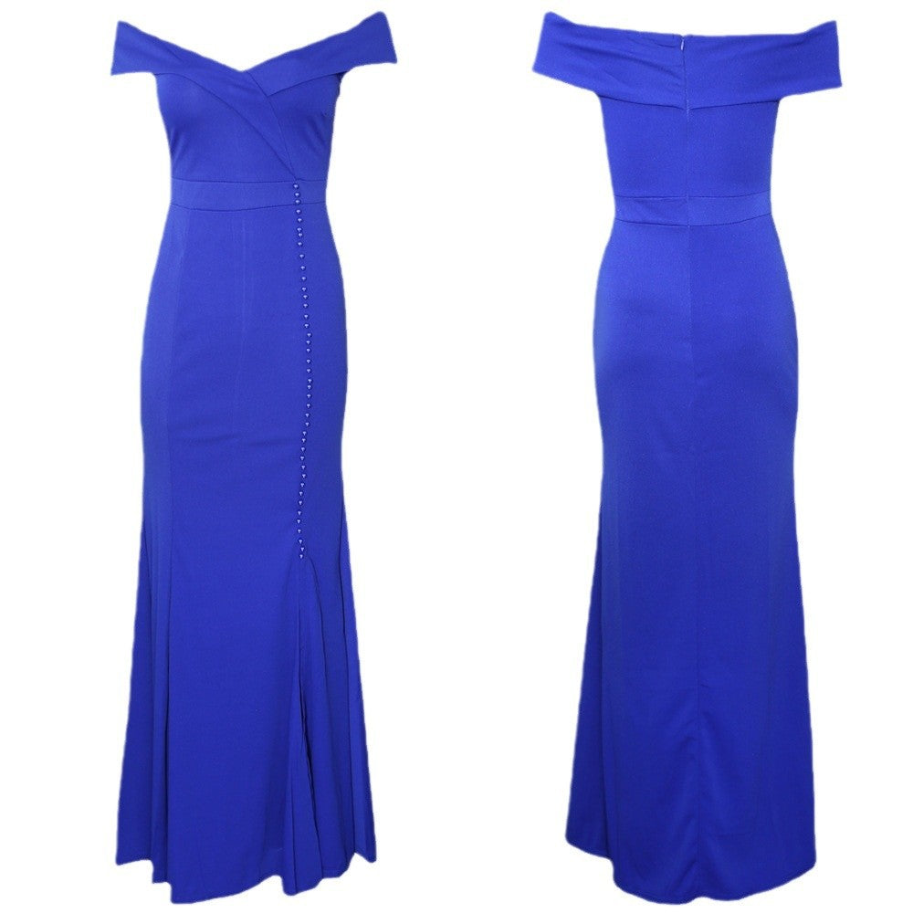 african plus size women's off-the-shoulder pleated slit mermaid evening dress -  dress