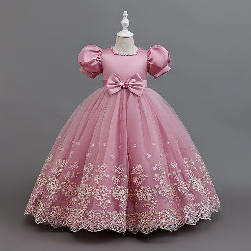 Export-quality girls' satin lace patchwork princess dress - new arrival for girls' banquets and parties - in stock