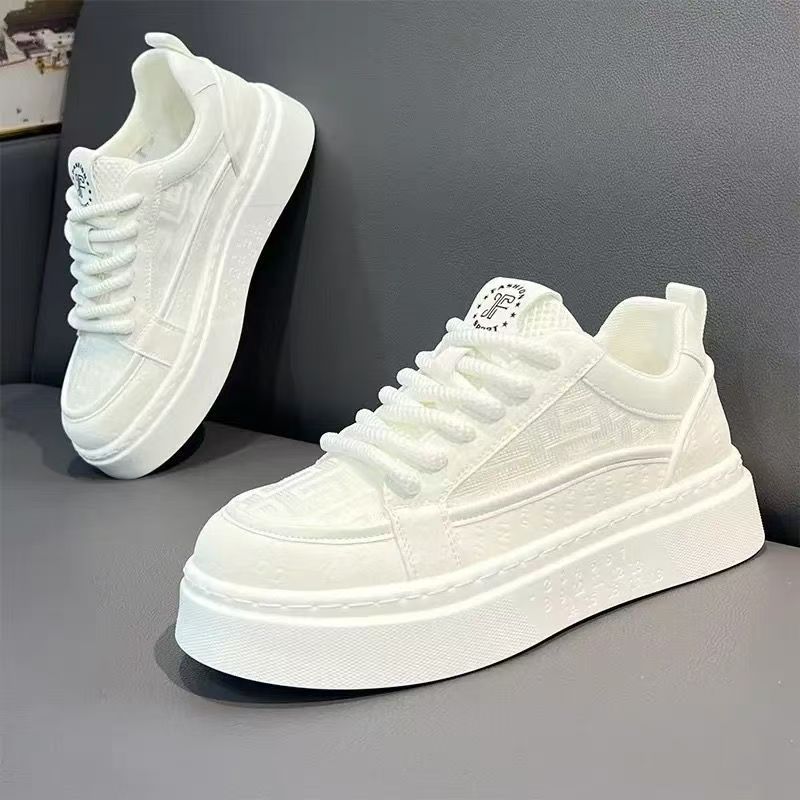 Men's winter breathable trendy versatile casual white skate shoes - youth anti-slip athletic platform sneakers - height increasing white shoes