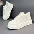 Men's winter breathable trendy versatile casual white skate shoes - youth anti-slip athletic platform sneakers - height increasing white shoes