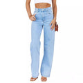 women's jeans:   hot-selling european and american style elegant commute wide-leg jeans, washed stretch denim