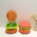 Creative burger mini fan with storage and makeup mirror, usb rechargeable, 3-speed adjustable, multifunctional desktop fan