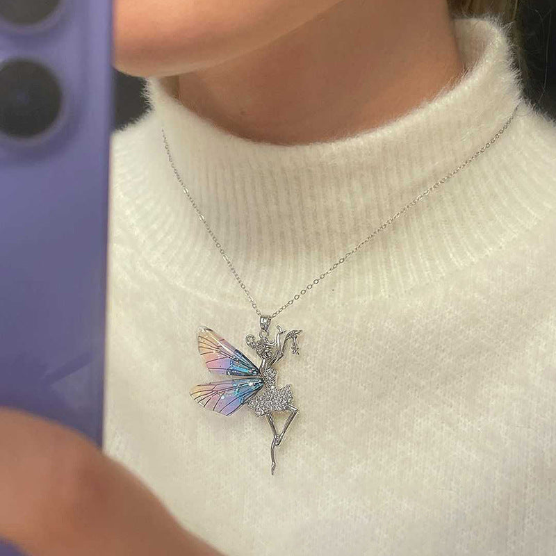2024 autumn new arrival: cross-border e-commerce jewelry - diamond-studded dancing girl pendant, trendy & unique butterfly wing necklace