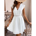 code new arrival  women's original deep v lace patchwork white dress