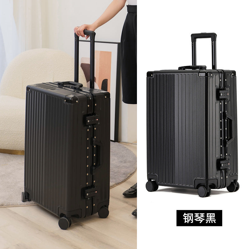 New high-value suitcase female trolley case aluminum frame universal wheel suitcase male student password case 24 leather cases