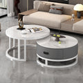 Italian round rock slab high-end tea table, small apartment coffee table, living room home modern minimalist light luxury table set