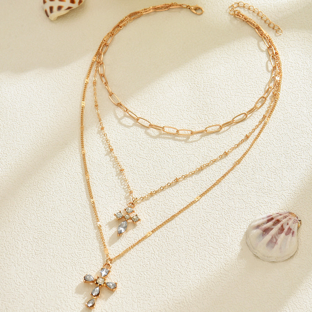 new arrival double-layer cross necklace for women casual stacking design with diamonds eleganteasiest for match pendant clavicle chain