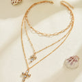 new arrival double-layer cross necklace for women casual stacking design with diamonds eleganteasiest for match pendant clavicle chain