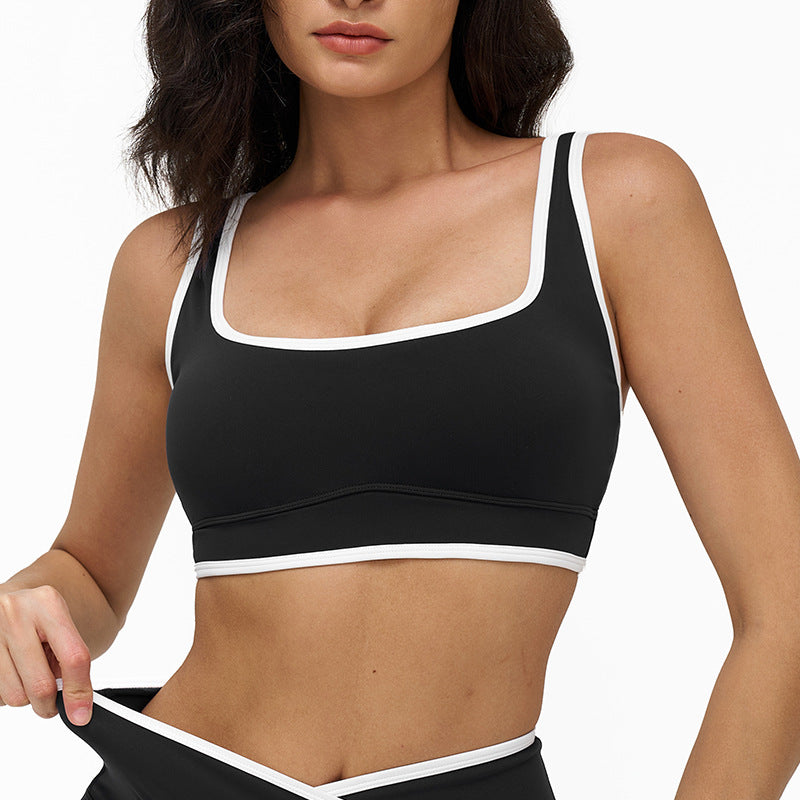 nude sports intimates double shoulder straps contrast color yoga bra running fitness plaid sports bra women 9528