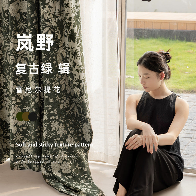 New arrival medieval style retro green chenille jacquard curtains bedroom blackout american living room shaoxing curtains wholesale