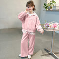 Girls' spring outfit : new stylish casual sporty lace-trimmed hooded jacket two-piece set for spring and autumn