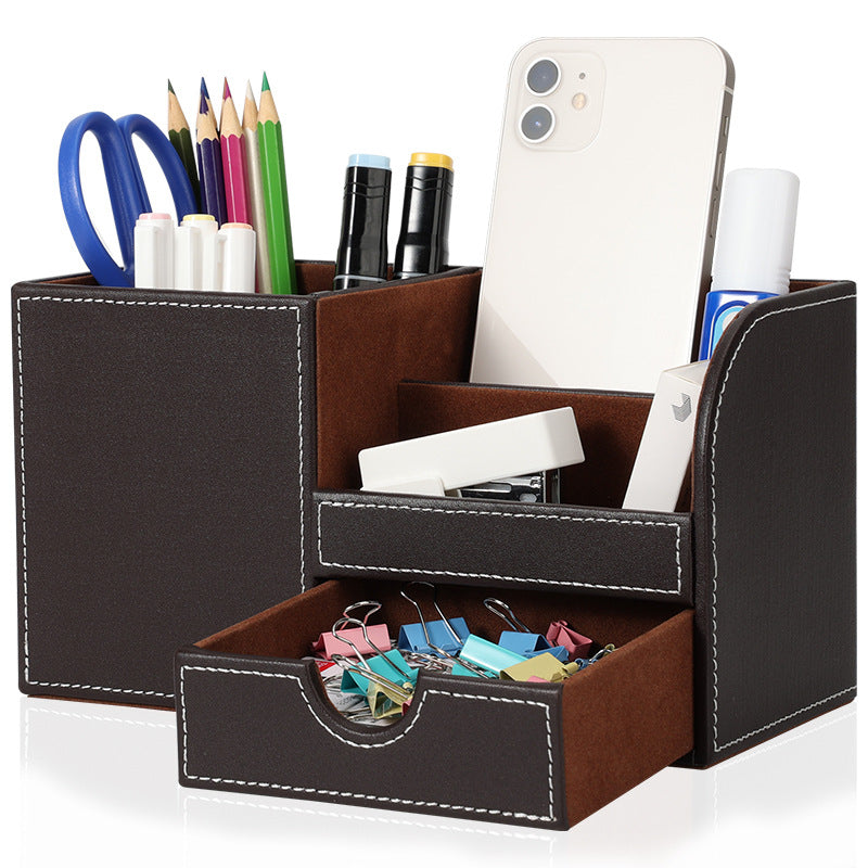 Business Office Pen Holder Modern Simple Office Storage Box Multifunctional Desktop Stationery Leather Storage Rack