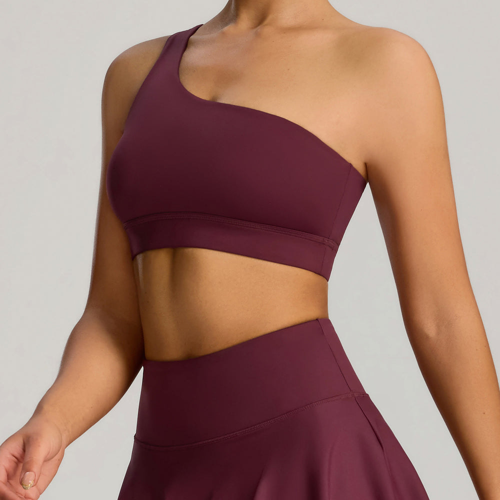new arrival: shockproof sports bra with asymmetrical shoulder straps - elastic, breathable yoga tank top for women's outdoor running and exercise