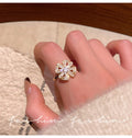 Japanese and korean flower open ring fashion zircon ring female ins simple internet celebrity adjustable stylish ring jewelry