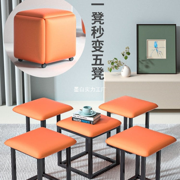 Nordic multifunctional Rubik's Cube sofa stool 5-in-1 low stool household square shoe changing stool Internet celebrity living room coffee table stool