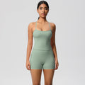 Cloud-feel, brushed, quick-dry yoga set: tank top with racerback, butt-lifting shorts, and pockets - perfect for running and fitness